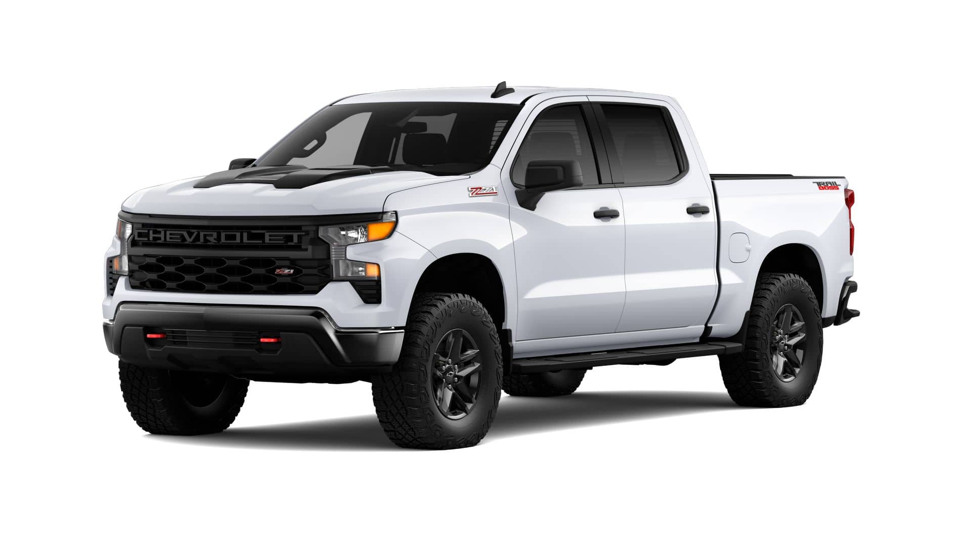 2026 Chevrolet Silverado 1500 Custom Trail Boss in Summit White — front three-quarter view